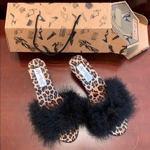 Animal print & Black Feather pump/slippers